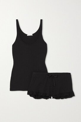 Raisa Raffaela Ribbed Pima Cotton-jersey Tank And Shorts Set - Black