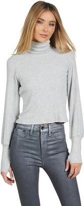 Loki Long Sleeve Turtleneck Crop Top w/ Thumbole (Heather Grey) Women's Clothing