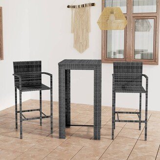 3 Piece Patio Bar Set with Armrest Poly Rattan Gray - 23.8