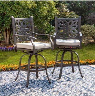 2pk Extra Wide Outdoor Pub Height Bar Stools with Cushions - Brown - Captiva Designs