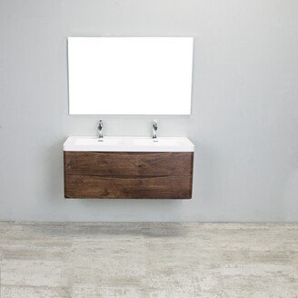 Smile 48 inch Rosewood Wall Mount Modern Double Sink Bathroom Vanity with White Integrated Acrylic Top