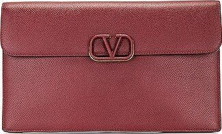 V Logo Signature Large Flat Pouch in Red