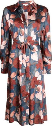 Floral-Print Tied-Waist Shirtdress