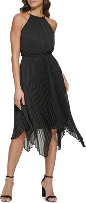 Pleated Handkerchief Hem Fit & Flare Dress