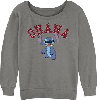 Women's Disney Lilo & Stitch Ohana Collegiate Junior's Raglan Pullover with Coverstitch