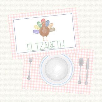 Pink Gingham Thanksgiving Turkey Place Setting Placemat