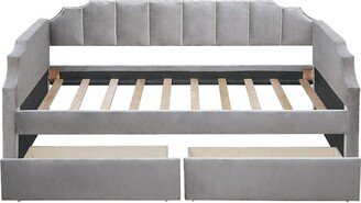 hommetree Twin Size Upholstered Daybed with 2 Drawers and Wood Slat Support