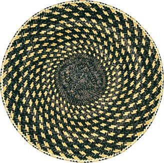 Washein Set X 4 Natural Straw Black & Gold Dotted Round Placemats