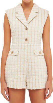 Sleeveless Tweed Suited Romper