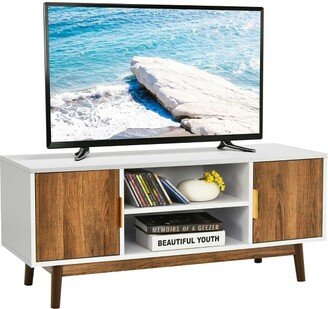 TV Stand Entertainment Media Console w/2 Storage Cabinets & Open Shelves