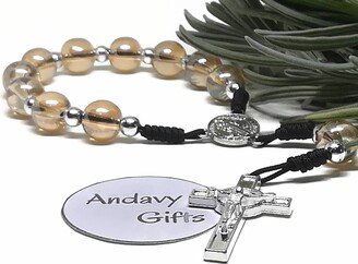 Single One Decade Pocket Rosary With A Benedict Crucifix & Center, Gold Tone | Andavygifts