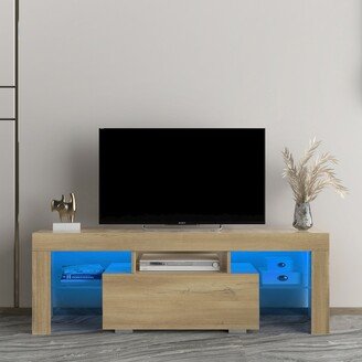 EDWINRAY Modern Style 51 TV Stand with LED RGB Lights, 16 Monochrome & 4 Color Variations, Media Entertainment TV Cabinet Console