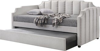 IGEMAN Peridot Twin Daybed witn Trundle, Horizontal Tufting, Nailhead Trim and Arched Frame, Dove Gray Velvet