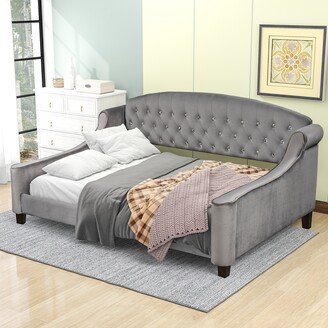 TOSWIN Full Size Luxury Tufted Button Daybed, Space-Saving Design, Built-in Solid Slat Support