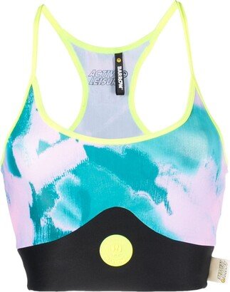 Abstract-Print Logo-Patch Sports Bra