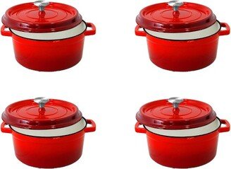 NCCIEC45 5 Quart Non Stick Porcelain Enameled Round Cast Iron Dutch Oven with Self Basting Lid and Handles, Red (4 Pack)