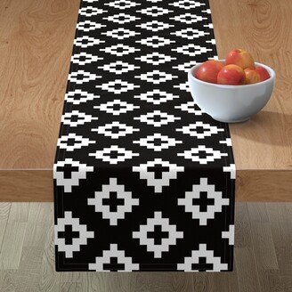 Table Runners: Southwest Sun Elements - Black And White Table Runner, 72X16, Black