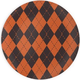 Plates: Halloween Argyle - Black And Orange Plates, 10X10, Orange