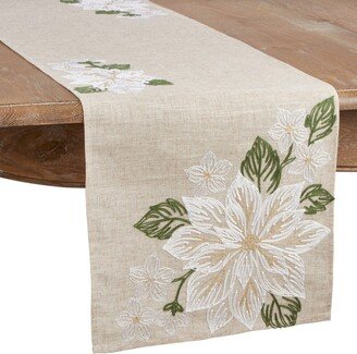 Saro Lifestyle Embroidered Poinsettia Runner, Natural, 16