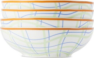 Misette White Grid Cereal Bowl Set, 4 pcs