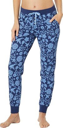 Hummingbird Woodblock Snuggle Up Sleep Joggers (Darkest Blue) Women's Pajama