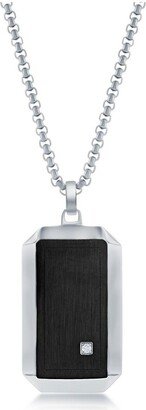 Metallo Men's Stainless Steel Black & Silver Single Cz Dog Tag Necklace