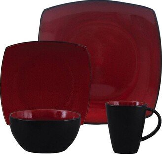 16pc Stoneware Soho Lounge Square Dinnerware Set Red/Black - Gibson Soho Lounge