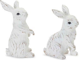 Set of 2 White Carved Bunny Rabbit Tabletop Figurines 7.5