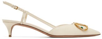 White VLogo Cabochon Slingback Heels