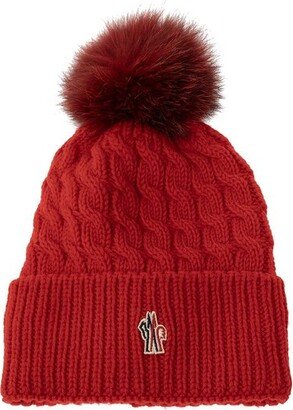 Logo Patch Pompom Ribbed Beanie-AA