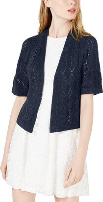 City Studio Petites Womens Crochet Cropped Cardigan Shrug Sweater