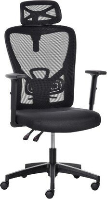 High Back Ergonomic Home Office Chair, Mesh Task Chair with Lumbar Back Support, Reclining Function, Adjustable Headrest, Arms, Black