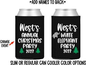 Personalized Christmas Party Can Cooler - Coozie Holiday White Elephant Custom Slim Skinny Favor