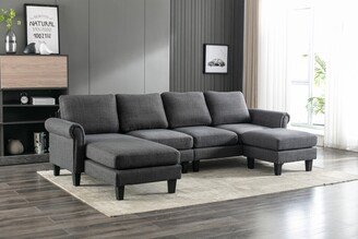 RASOO 108.66 Modern Linen Upholstered U-Shape Sectional Sofa with Foam Seat Fill-AA
