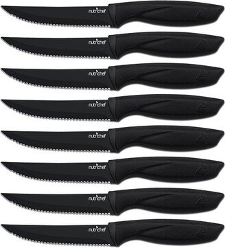 8 Pcs. Steak Knives Set - Non-stick Coating Knives Set with Stainless Steel Blades, Unbreakable knives, Great for BBQ Grill (Black)