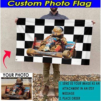 Go Kart Personalized Dirt Track Racing Checkered Flag, Sprint Car, Midget Late Models, Pickup Truck, Muscle Car Racing, Flag