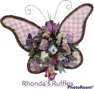 Pink Butterfly Spring Wreath, Butterfly Door Hanger, Butterfly Front Decor, Decoration, Everyday Wreath, Mother's Day