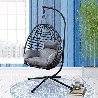 Outdoor Rattan Egg Chair Hammock Swing Chair w/Stand & Cushion