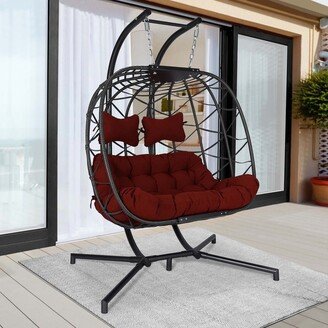 nawabay Outdoor Wicker 2 Person Hanging Swing Egg Chair with Stand