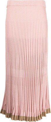 Ribbed-Knit Pleated Midi Skirt