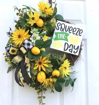 Lemon Wreath, Daisy Front Door Grapevine Kitchen Summer Wreath