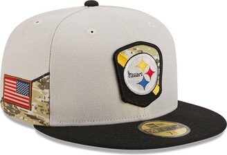 Men's Stone, Black Pittsburgh Steelers 2023 Salute To Service 59FIFTY Fitted Hat - Stone, Black