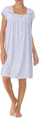 Floral Print Cap Sleeve Cotton Jersey Short Nightgown