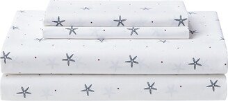 Star Spangled Coastal Cotton Percale 4-Piece Sheet Set, Full - Navy, Red