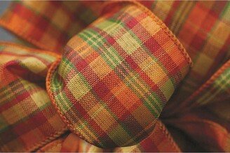 Orange Red Green Yellow Plaid Wired Ribbon