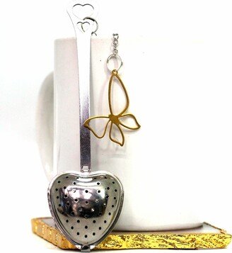 Heart Shape Tea Strainer Spoon With Butterfly Charm, Ready To Ship Loose Herb Stainless Steel Infuser