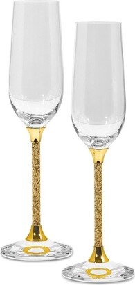 Curata Luxury Giftware Set of 2 Toasting Flute Glasses with 24k Gold Flake Filled Stems with Gift Bag