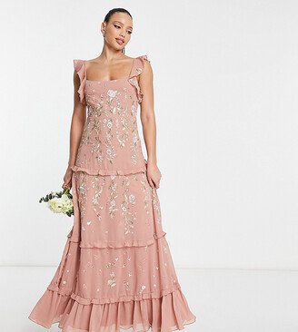 ASOS DESIGN Tall Bridesmaid cami embellished maxi dress with embroidery in rose