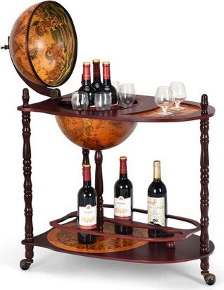 Wood Globe Wine Bar Stand 34'' H 16th Century Italian Rack Liquor Bottle Shelf