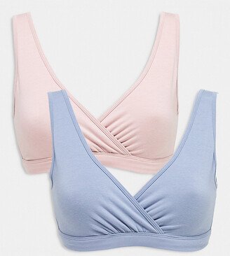 Lindex Maternity 2-pack ballet wrap nursing bralette in pink and gray